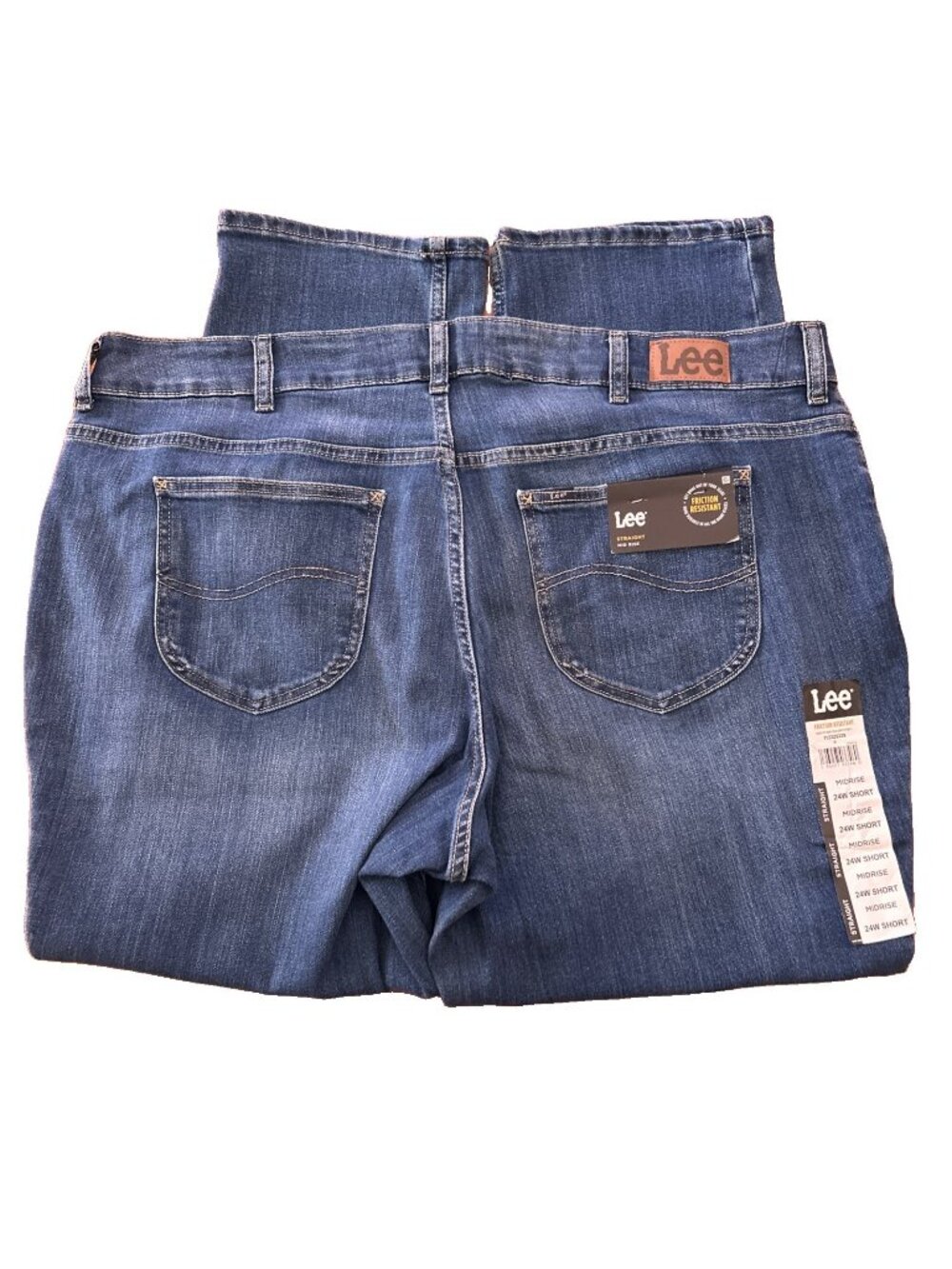 Lee Women’s Straight Mid Rise Jeans Size 24W Short Blue Cotton Blend Denim